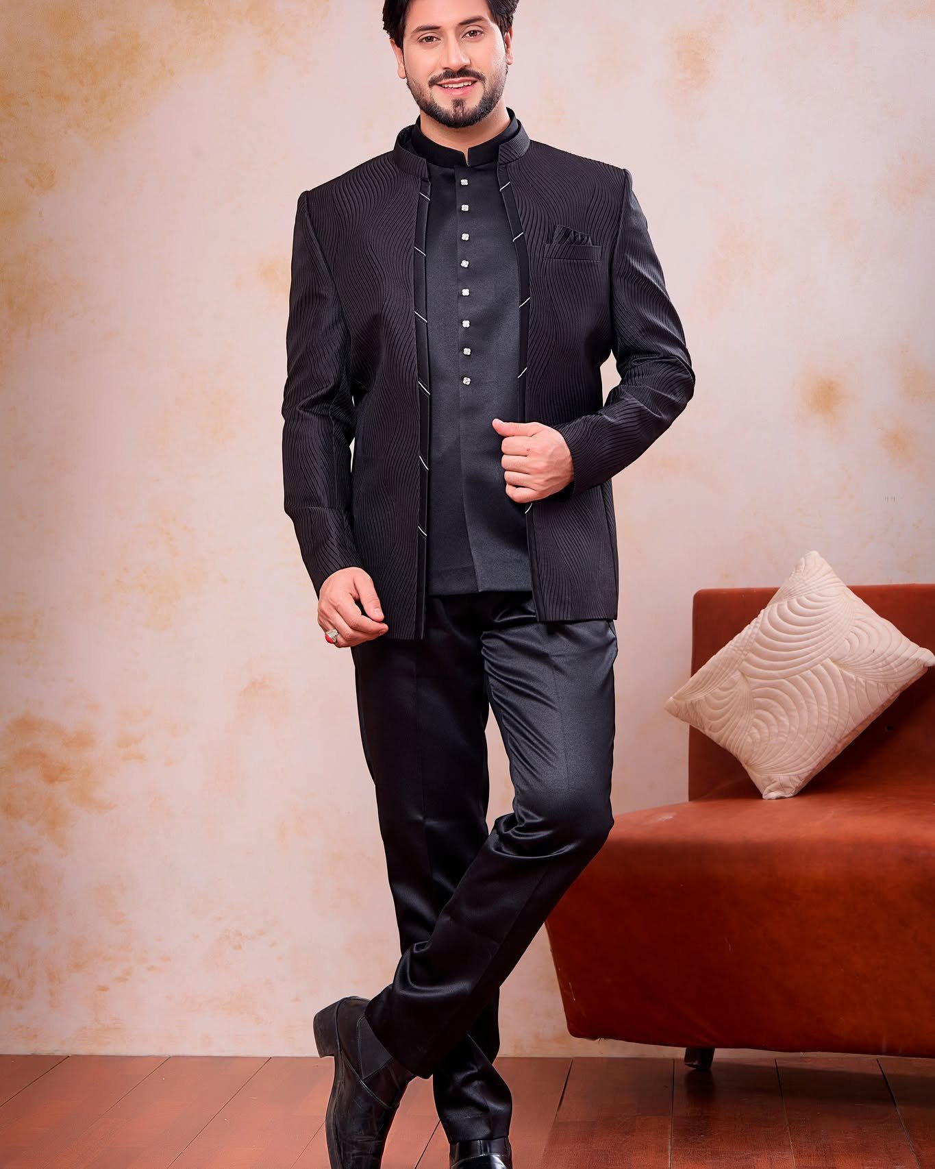 Designer Grey Blue Embroidered Kurta Set for Men | D.No. 4744